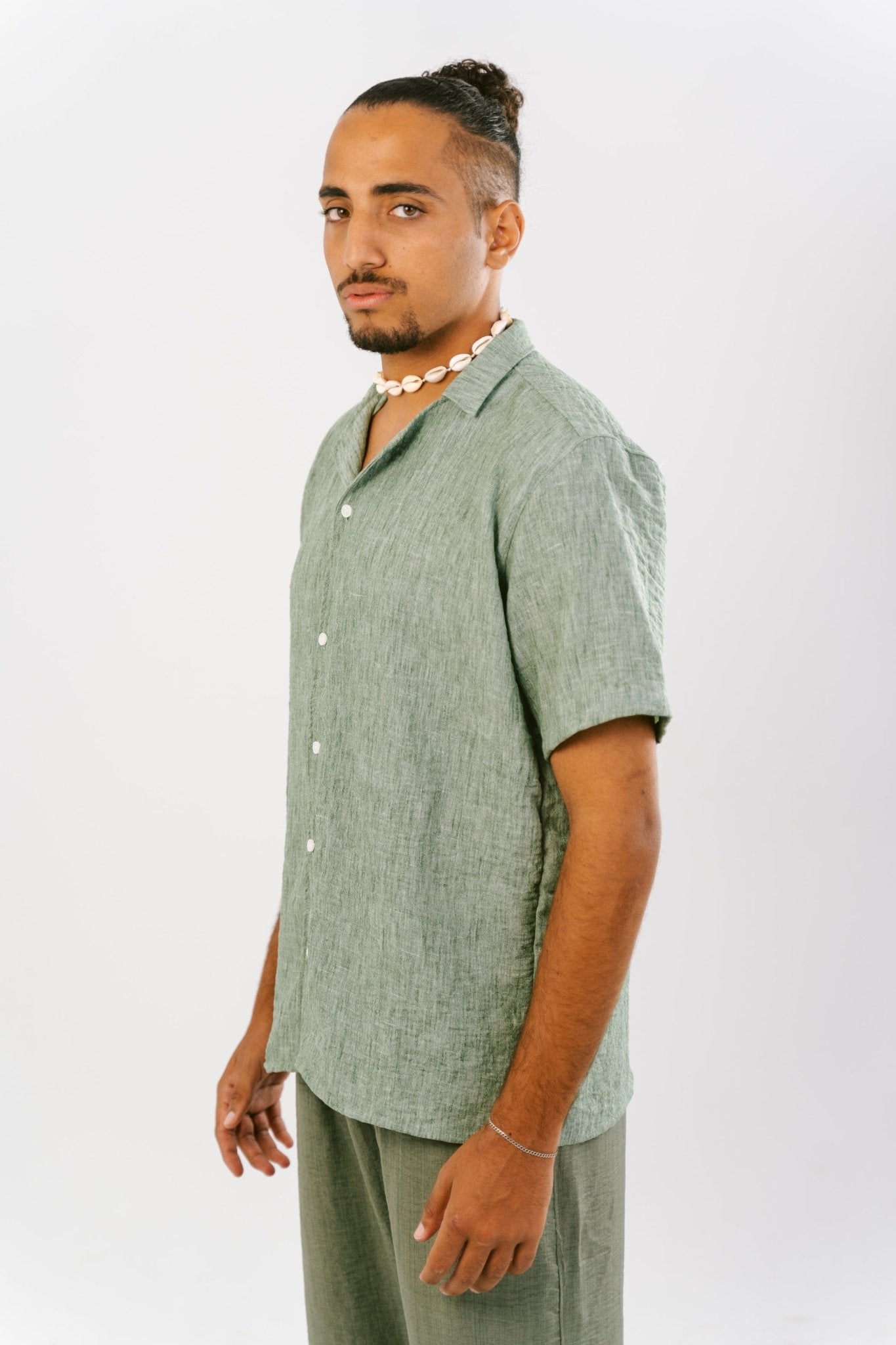 Olive Green Linen Shirt | Men's Shirt by Sash - Clothing