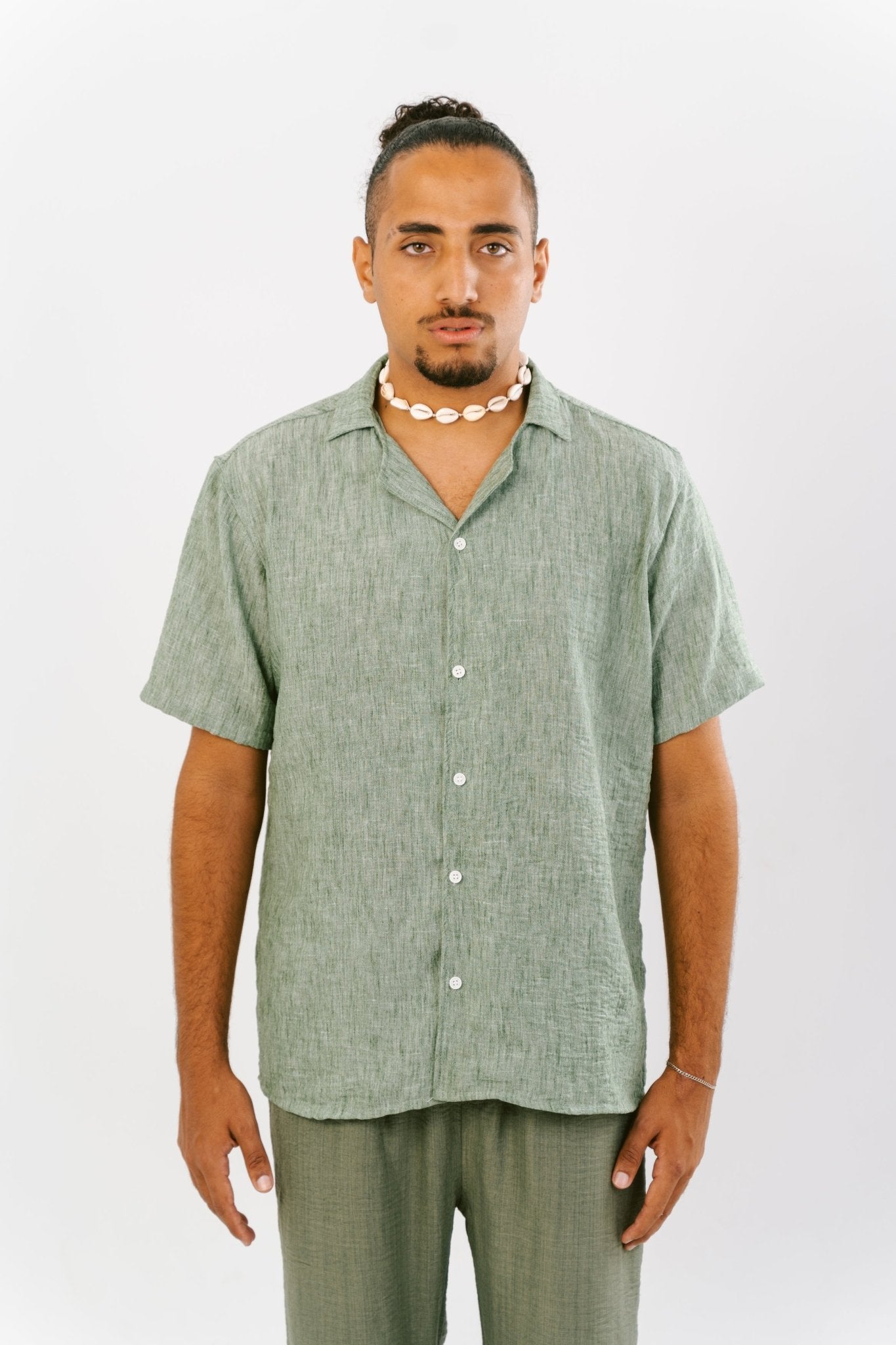 Olive Green Linen Shirt | Men's Shirt by Sash - Clothing