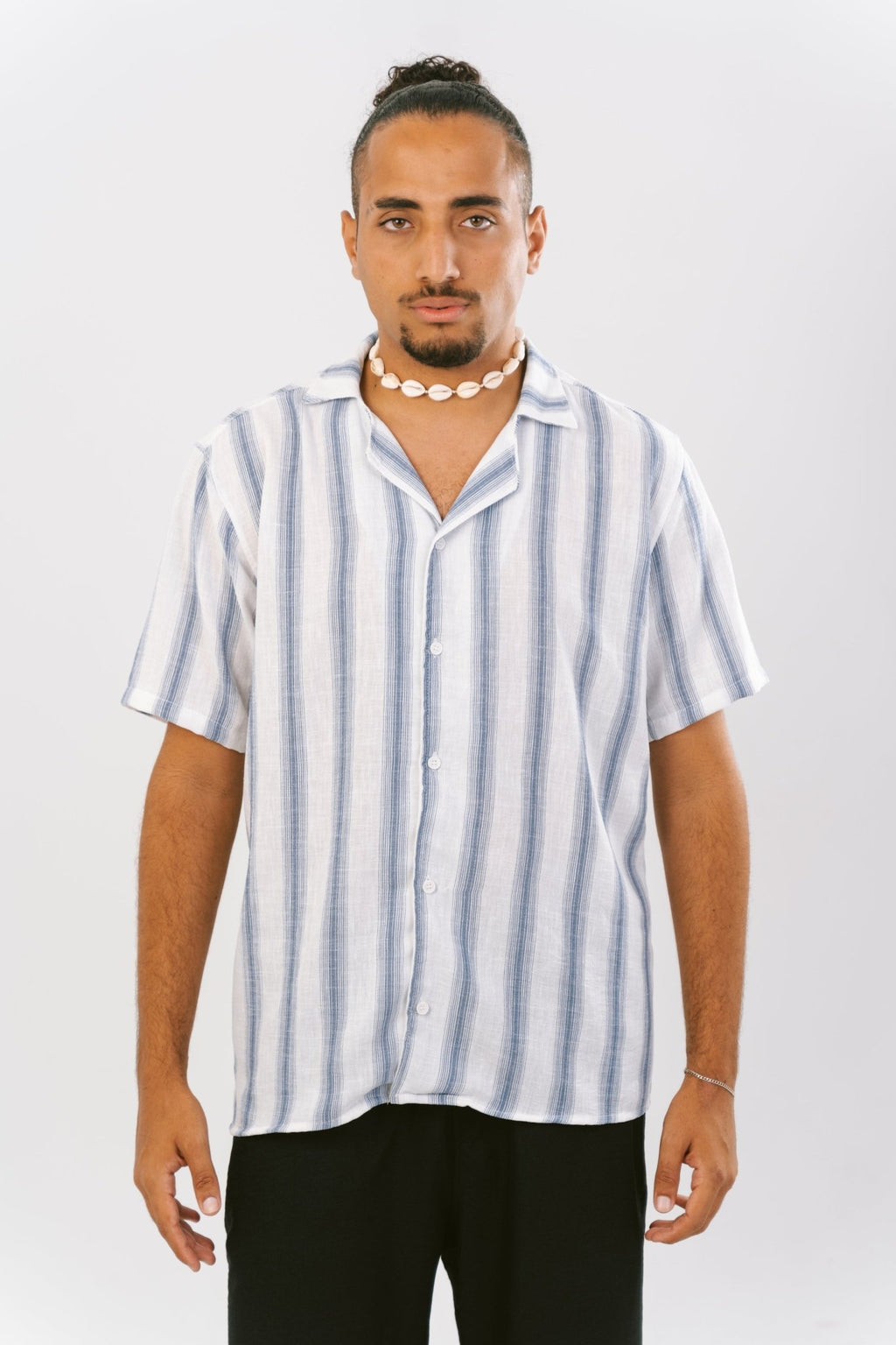 Stripe White X Blue Linen Shirt | Men's Shirt by Sash - Clothing