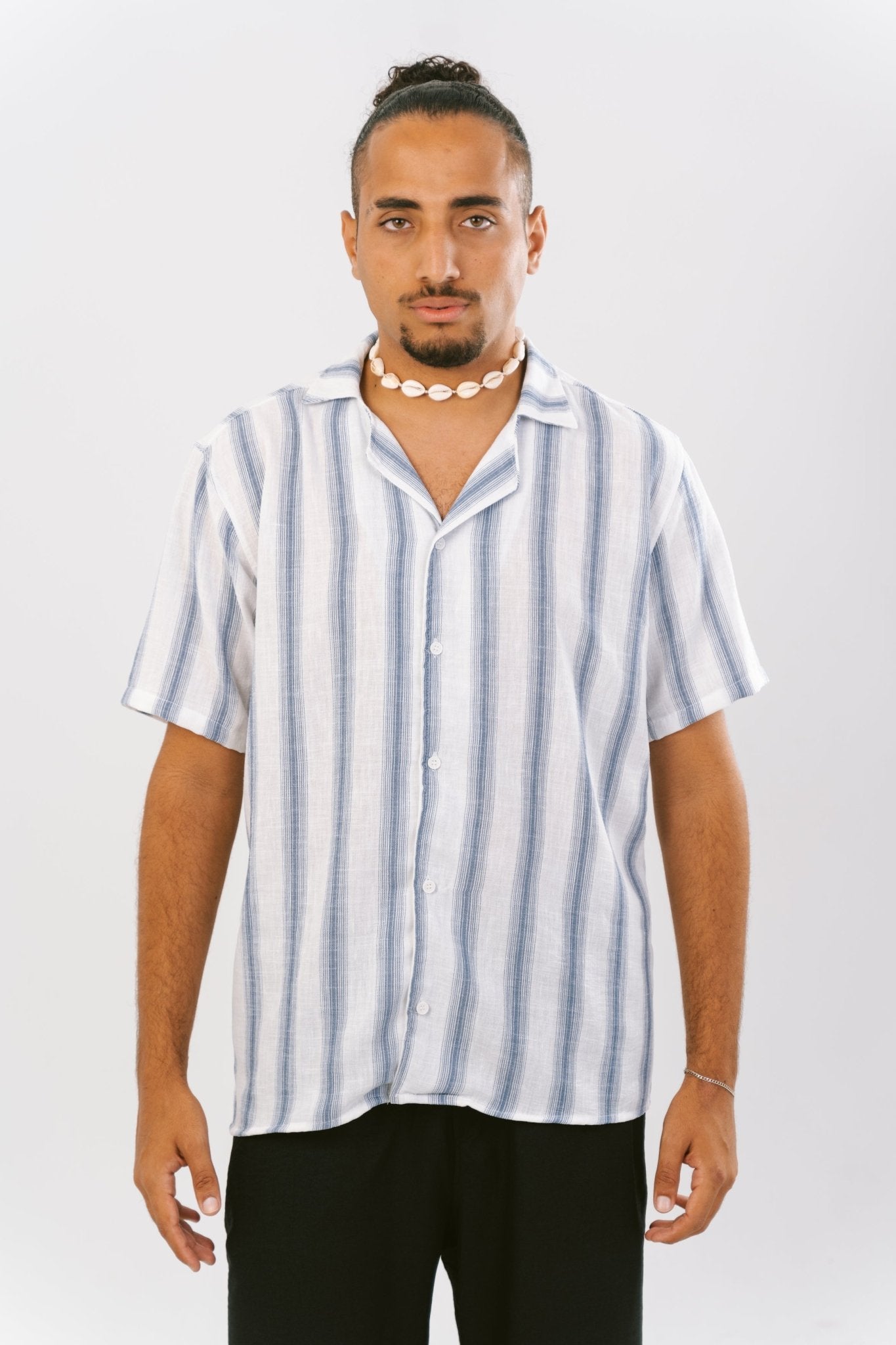 Stripe White X Blue Linen Shirt | Men's Shirt by Sash - Clothing