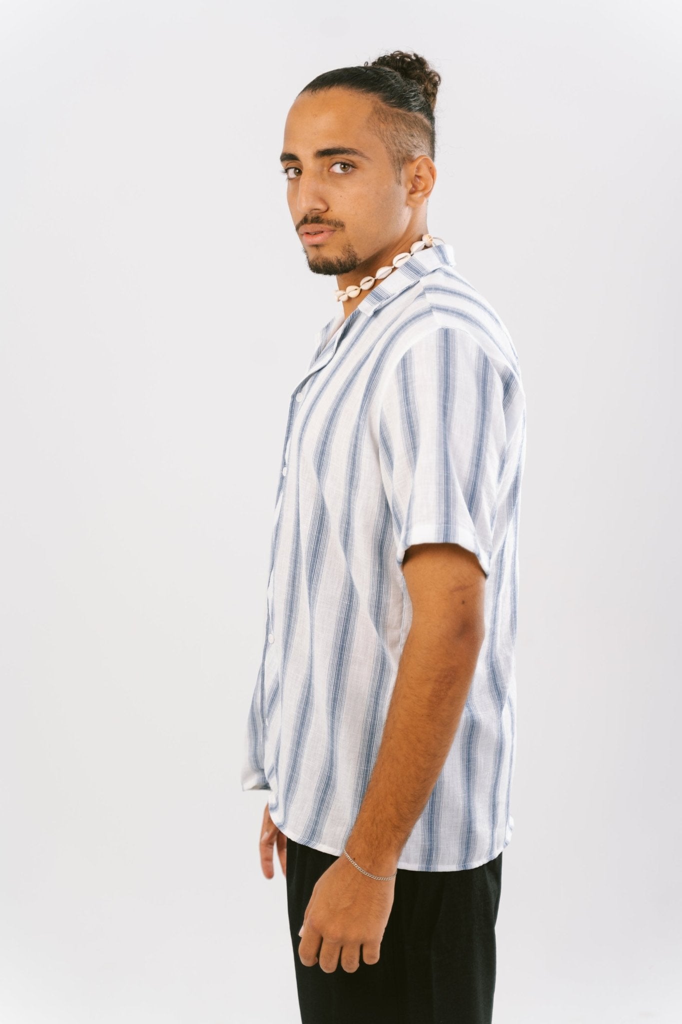 Stripe White X Blue Linen Shirt | Men's Shirt by Sash - Clothing